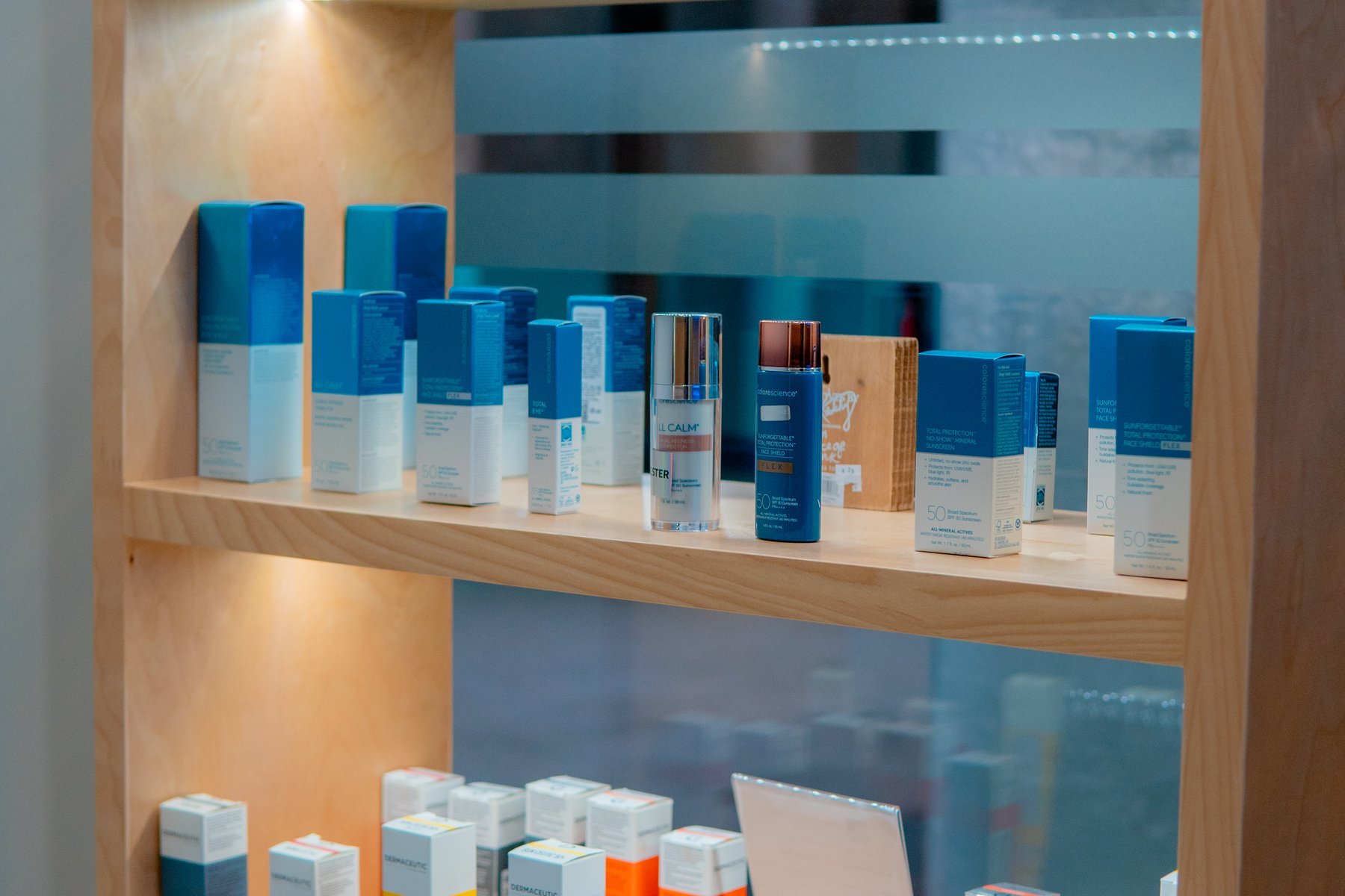 Medical-grade skincare display at Cabo Plastic Surgery